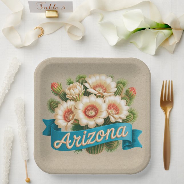 Arizona State Flowers Emblem Paper Plates (Wedding)