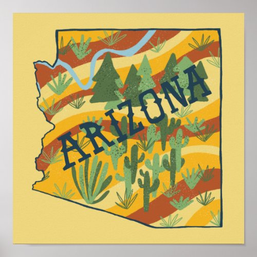 Arizona State  Illustrated Map Poster