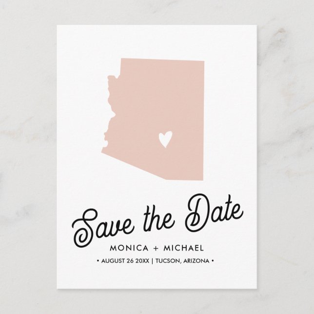 ARIZONA State Map Destination Wedding - ANY COLOR! Announcement Postcard (Front)