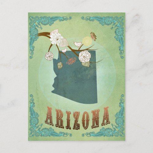 Arizona State Map  Green Postcard