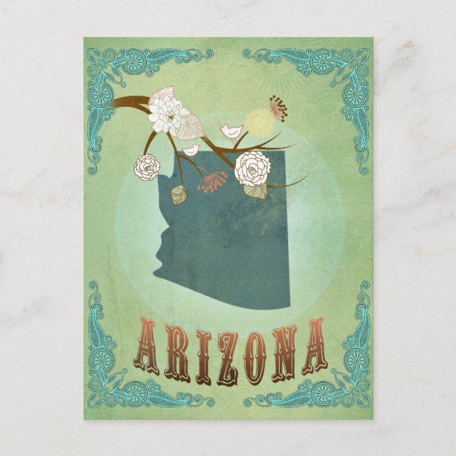 Arizona State Map – Green Postcard (Front)