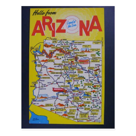 Arizona State Map Postcard Zazzle Com