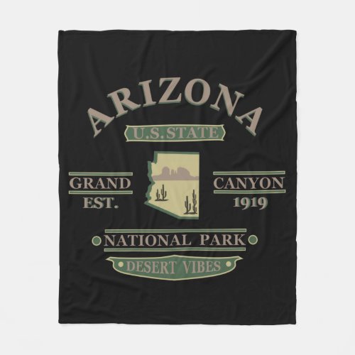 Arizona state map vintage fleece blanket