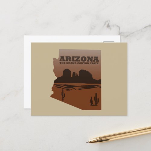 Arizona state map vintage holiday postcard