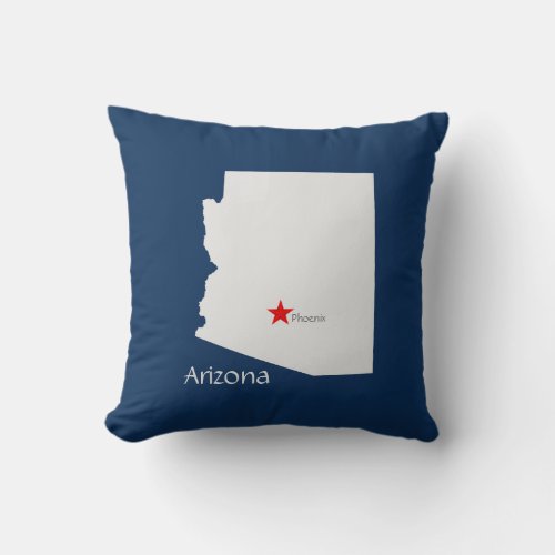 Arizona State Map with Capitol Star Throw Pillow