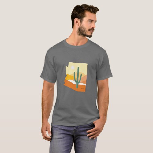 Arizona State Outline Desert Cactus Landscape T_Shirt