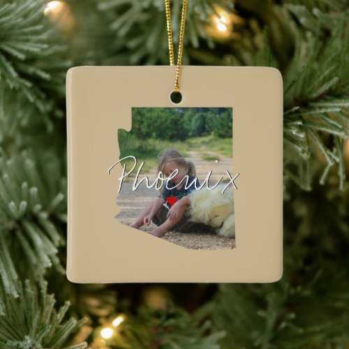 Arizona State Photo insert and town name Ceramic Ornament