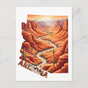 Arizona State Shape Vintage Travel Canyon  Postcard