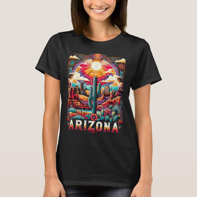 Arizona State Shirt Az Retro Desert Cactus Family  (Front)