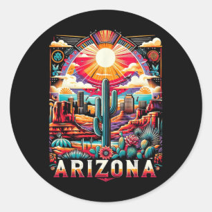Arizona State Shirt Az Retro Desert Cactus Family  Classic Round Sticker