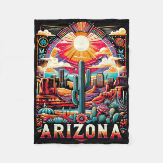 Arizona State Shirt Az Retro Desert Cactus Family  Fleece Blanket