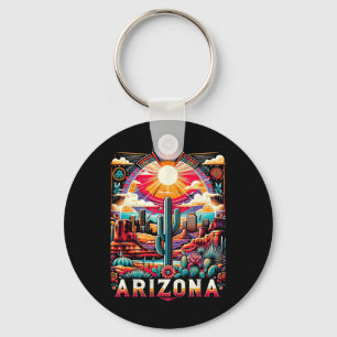 Arizona State Shirt Az Retro Desert Cactus Family  Keychain
