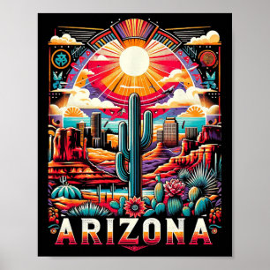 Arizona State Shirt Az Retro Desert Cactus Family Poster