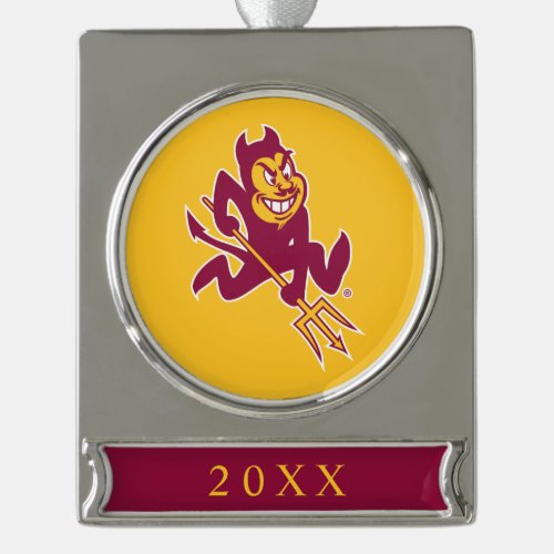 Arizona State Sparky Silver Plated Banner Ornament