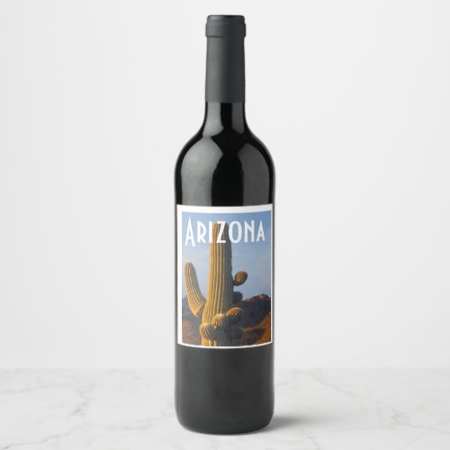 Arizona Sunlit Saguaro Wine Label