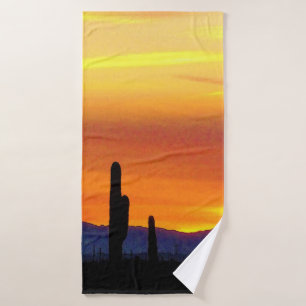 Arizona Sunset / Bright Orange / Cactus Silhouette Bath Towel Set