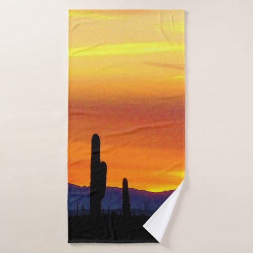 Arizona Sunset  Bright Orange  Cactus Silhouette Bath Towel Set