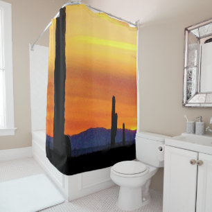 Arizona Sunset / Bright Orange / Cactus Silhouette Shower Curtain