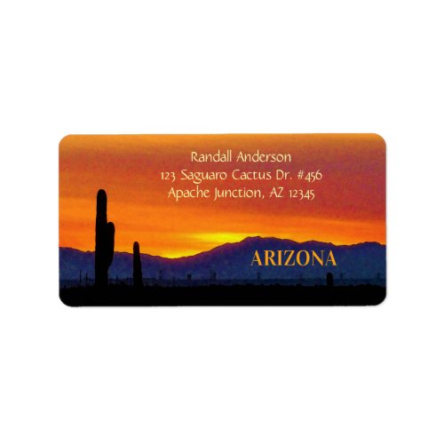 Arizona Sunset  Bright Orange  Saguaro Cactus Label