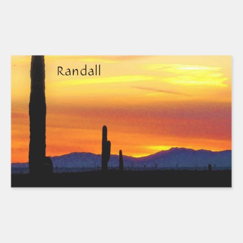 Arizona Sunset  Bright Orange  Saguaro Cactus Rectangular Sticker