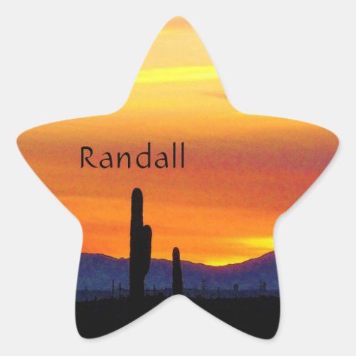 Arizona Sunset  Bright Orange  Saguaro Cactus Star Sticker