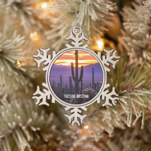 Arizona Sunset Desert Cactus Snowflake Pewter Christmas Ornament