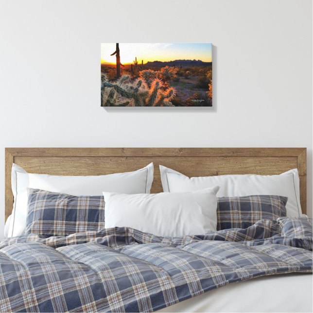 Arizona Sunset in Sonoran Desert with Cactus Canvas Print (Insitu(Bedroom))