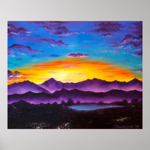 Arizona Sunset Mountains Scenic Art Poster Print