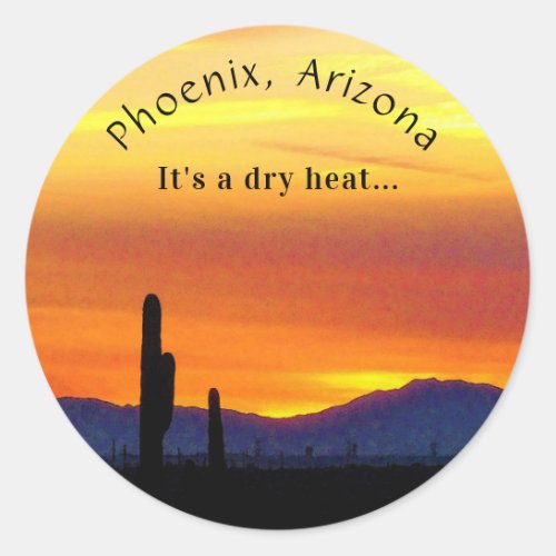 Arizona Sunset Orange Saguaro Cactus Dry Heat Classic Round Sticker