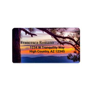 Arizona Sunset Pine Tree Mountains Scenic View Label
