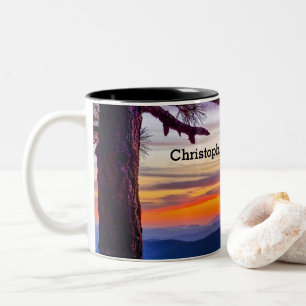 Arizona Sunset Pine Tree Mountains Scenic View Two-Tone Coffee Mug