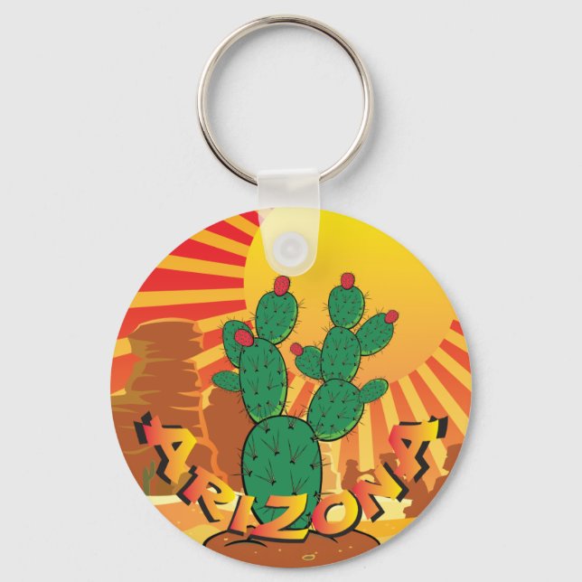 ARIZONA Sunset Prickly Pear Cactus 2 Keychain (Front)