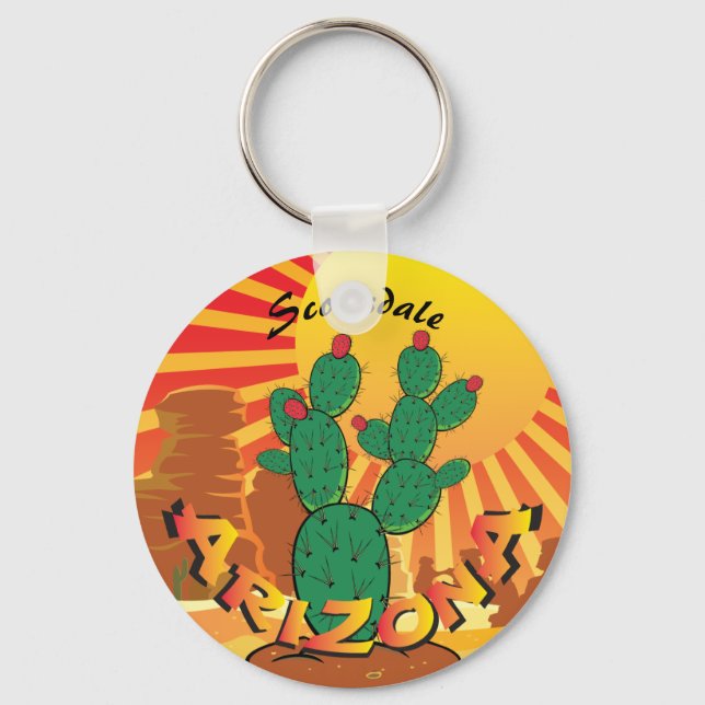 ARIZONA Sunset Prickly Pear CHANGE TOWN Keychain (Front)
