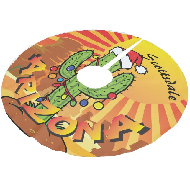 ARIZONA Sunset Saguaro Cactus CHANGE TOWN Brushed Polyester Tree Skirt (Angled)