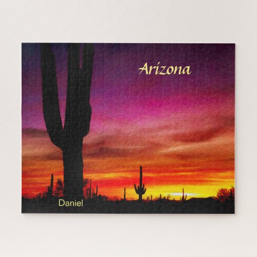 Arizona Sunset Saguaro Cactus Digital Watercolor Jigsaw Puzzle
