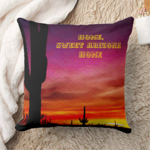 Arizona Sunset Saguaro Cactus Digital Watercolor Throw Pillow