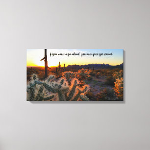Arizona Sunset Sonoran Desert Cactus with quote Canvas Print