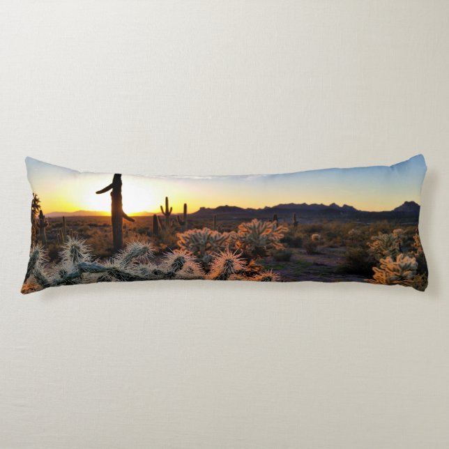 Arizona Sunset Sonoran Desert With Saguaro Cactus Body Pillow (Front)