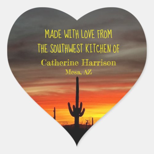 Arizona Sunset Sonoran Desert With Saguaro Cactus Heart Sticker