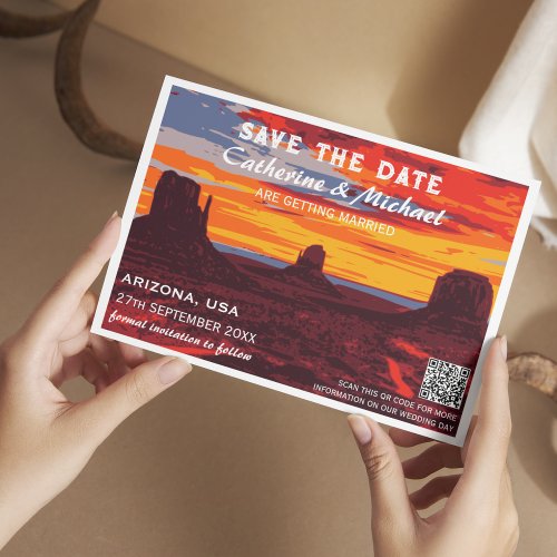 Arizona Sunset Travel Poster Style QR Code  Save The Date