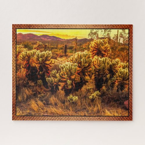 Arizona Sunset Warm Colors Cholla Cactus Jigsaw Pu Jigsaw Puzzle