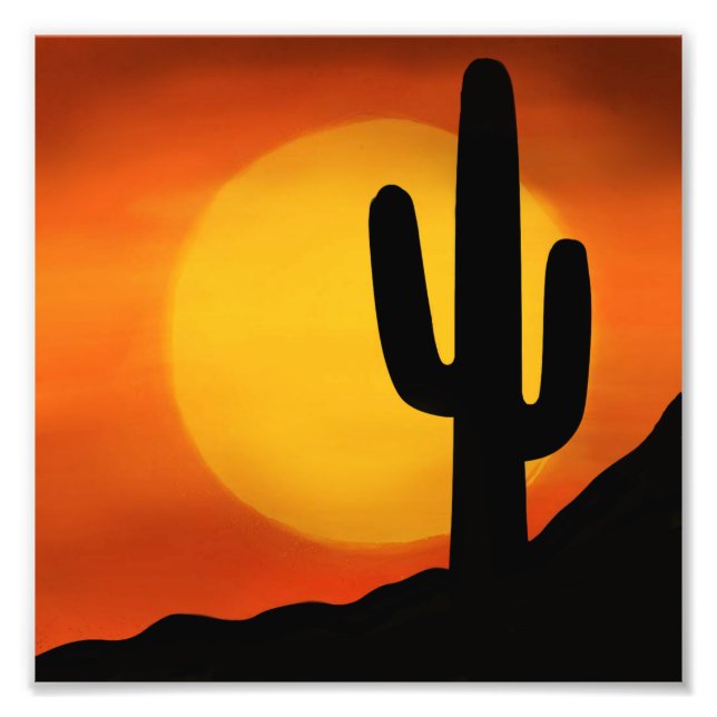 Arizona Sunset with Cactus on the Horizon Digital Photo Print (Front)
