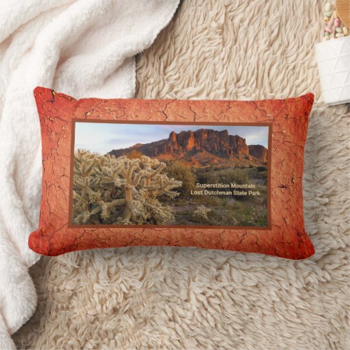 Arizona Superstition Mountain Cactus Terracotta Lumbar Pillow