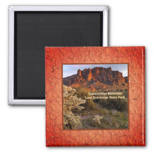 Arizona Superstition Mountain Cactus Terracotta Magnet