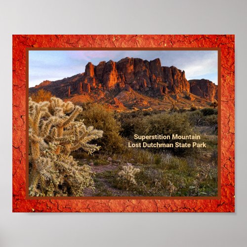 Arizona Superstition Mountain Cactus Terracotta Poster