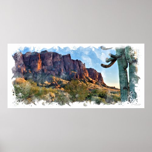 Arizona Superstition Mountain Saguaro Cactus Poster