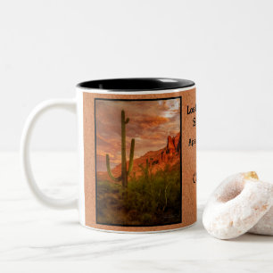 Arizona Superstition Mountain Sunset Saguaro Cacti Two-Tone Coffee Mug