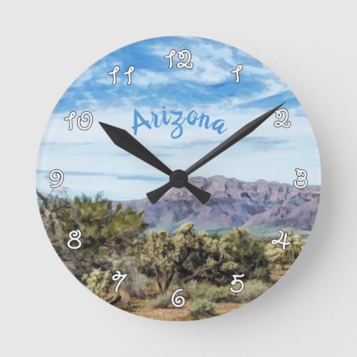 Arizona Superstition Mountains Landscape Painting Round Clock