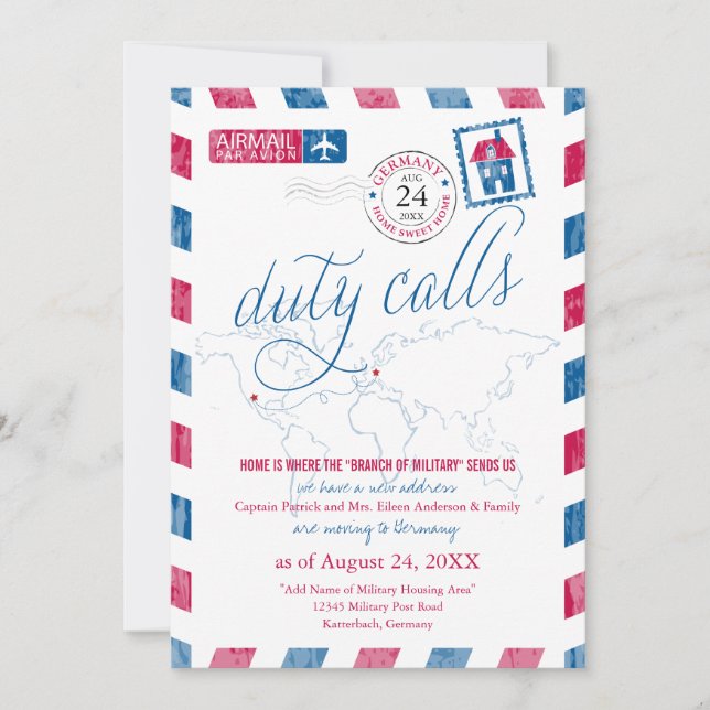 Arizona to Germany Airmail Military Moving Invitation (Front)