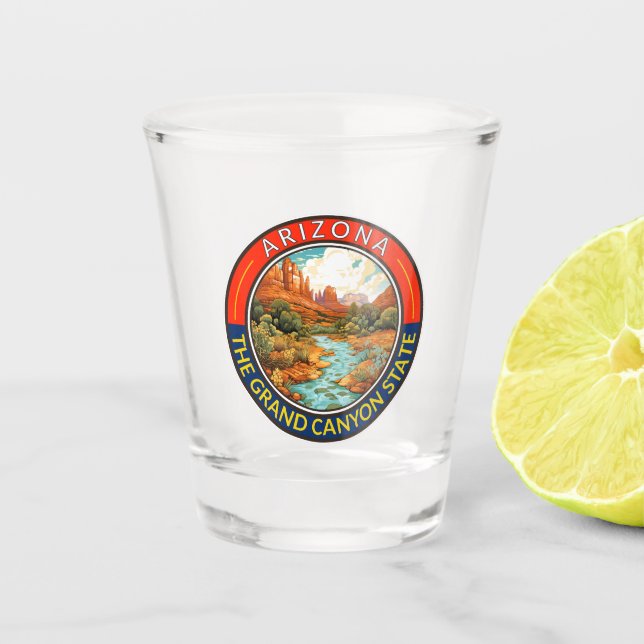 Arizona Travel Art Badge Shot Glass (Front)